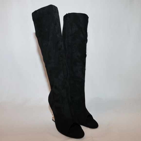 New!Fashion Nova Faux Suede Boot Gold Cut Out Heel w/Crystals Size 8 *See Note - Picture 8 of 12